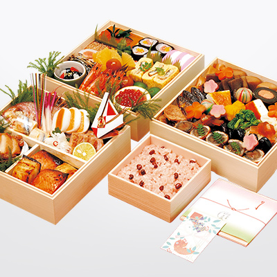 上野 伊豆榮 和風 三段 赤飯一折付き
