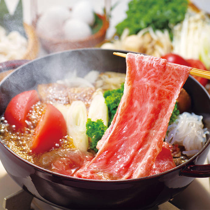 〈大原千鶴〉口福(こうふく)鍋 華やか彩りすき焼き