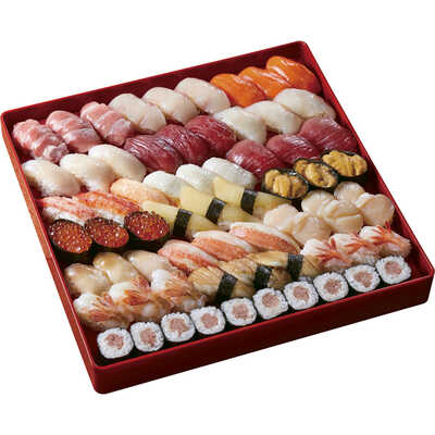 特製生寿司５４貫＋巻き１０貫入りセット（５～６人用）＜ｂｒ＞ワサビ抜き