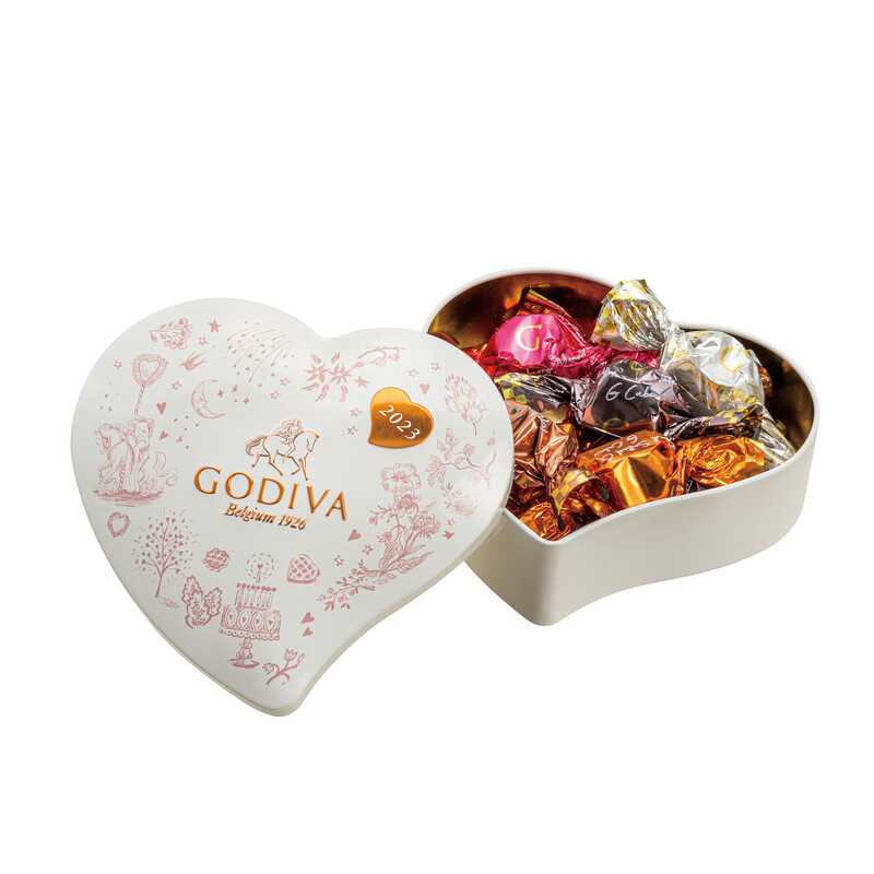 「GODIVA（ゴディバ）」　メリーゴーランド　ワッフル　Ｇ　キューブ　アソートメント　ハート缶