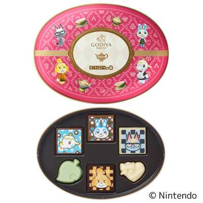 【バレンタイン】ゴディバ　ｍｅｅｔｓ　どうぶつの森　アソートメント／Ｐｉｎｋ　６粒入　ティーマットセット