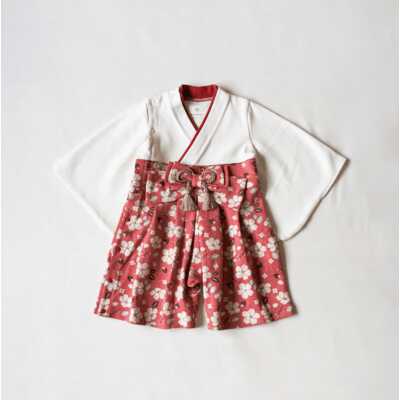 ｍｏｃｍｏｆ　袴ロンパース　８０サイズ＜アカ花柄＞