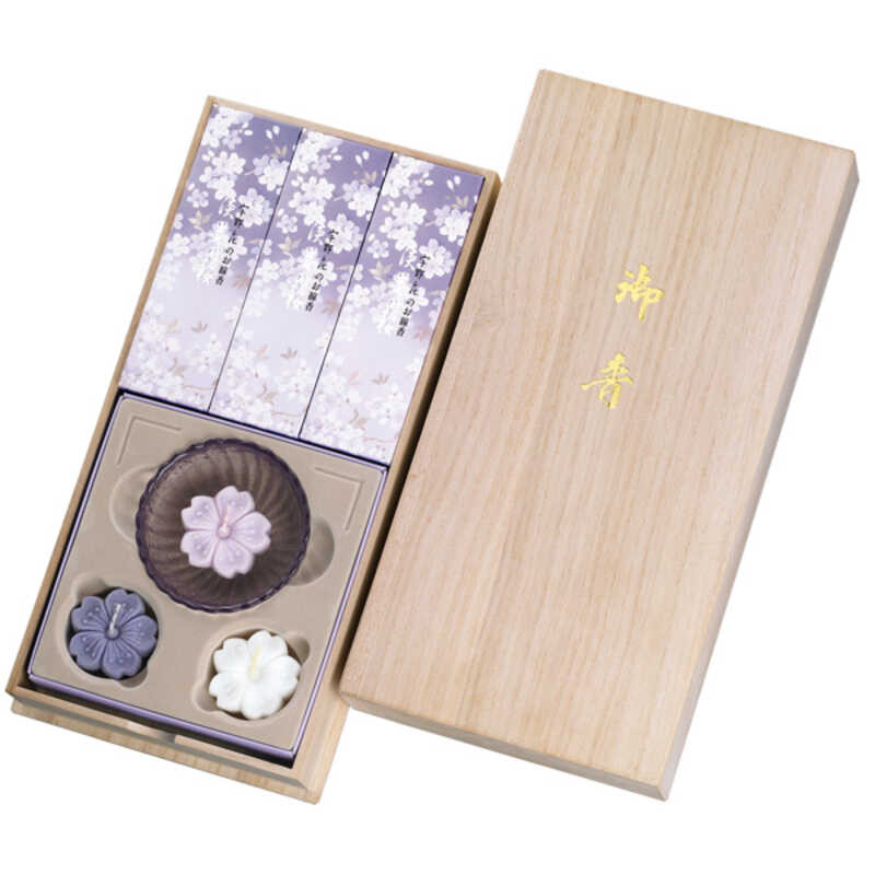  お香典返し 日本香堂 宇野千代のお線香 淡墨（うすずみ）の桜 桐箱 浮きローソクセット