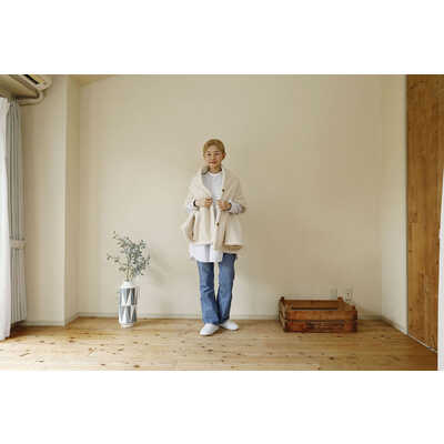 ポケット付きストール／シープボア／吸湿発熱【ベージュ】